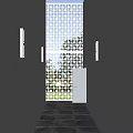 Modern Building Exterior Wall With Perforated Pattern Shadow Effect Wall Lamps And Entrance Door