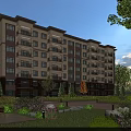 Modern Multistory Residential Building Surrounded By Lush Greenery And Landscaped Gardens