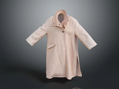 Light Pink Long Coat With Lapel Collar Single Button And Side Pocket 3d model