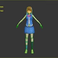 3D Anime Female Character With Red Hair Blue Outfit White Socks And Yellow Shoes