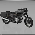 Vintage Black Motorcycle With Classic Design Side Bag Round Headlight And Metal Wheels