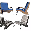 Modern Leisure Chairs With Wooden Frames And Padded Seats In Blue White Black