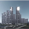 Modern High Rise Office Buildings With Glass Curtain Walls Overlooking Urban Landscape River And Road
