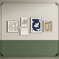 Decorative Wainscoting Wall Design With Framed Artworks On Light Green And Off White Walls