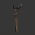 Antique Weapon Rusty Metal Axe Head With Wooden Handle And Vintage Design