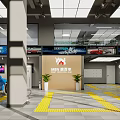 Car Showroom with Displayed Car Models Blue Car and Yellow Guide Lines