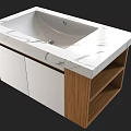 Modern Bathroom Vanity With Marble Countertop White Basin And Wooden Shelves