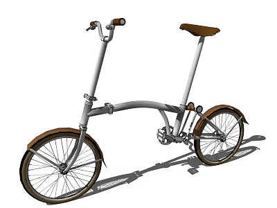 Folding Bicycle With Silver Frame Brown Seat And Fenders Design 3d model