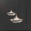 Warm Toned Chinese Pendant Lights With Fabric Shades On Gray Wall And Red Branch