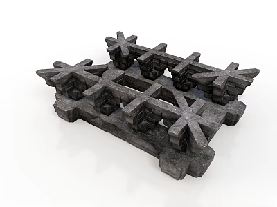Detailed Gray Stone Architectural Structure With Cross Shaped Decorative Components 3d model
