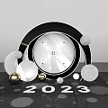 2023 Decorative Display Featuring Black Circular Ring And Gold Silver White Spheres 3d model