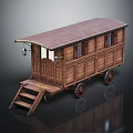 Vintage Wooden Horse-Drawn Carriage With Roof Windows Steps And Wheels
