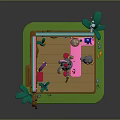 Cartoon Cafe Scene With Pink Blue Room Bunny Table Carrots And Green Plants