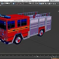 Red Fire Rescue Truck With Blue Emergency Lights Ladder And Lettering