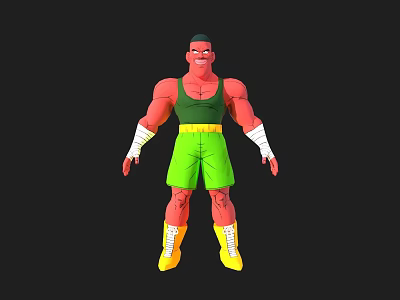 Muscular 3D Animated Character With Green Shorts Yellow Shoes And White Arm Wraps 3d model