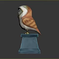 Elegant Owl Statue Decorative Figure Placed On Blue Pedestal With Detailed Design