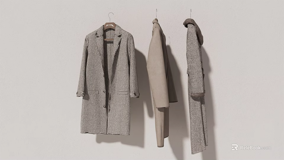 Long Coats Hanging On Wall With Plaid And Solid Color Patterns Design 3d model 