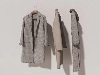 Long Coats Hanging On Wall With Plaid And Solid Color Patterns Design 3d model