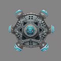 Circular Mechanical Weapon With Blue Accents Gray Structure And Central Emblem 3d model