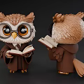 Cute Cartoon Owl Wizard Character Wearing Glasses Holding Book In Robe