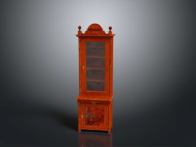 Red Wooden Cabinet With Glass Doors Drawers And Decorative Top 3d model