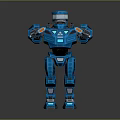 Blue Mechanical Robot Game Movie Character With 3D Rendering And Standing Pose