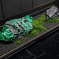 Indoor Landscape with Black Marble Green Glowing Stones Moss Black Pebbles And Golden Frame