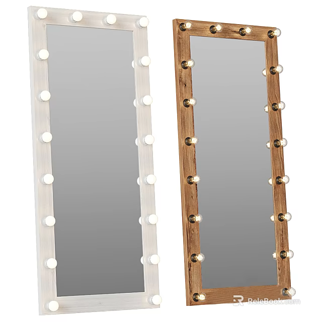 Stylish Vanity Mirrors With Bulbs In White And Wooden Frames Decor 3d model 