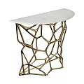 Modern Stylish Table With Golden Metal Frame And White Marble Top Design