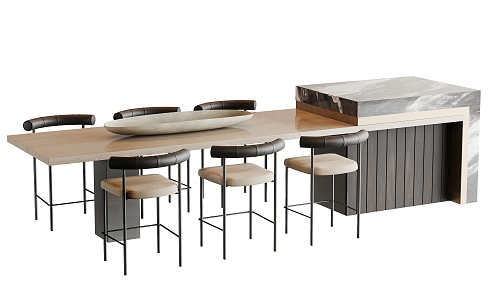 Modern bar chair combination dining table and chair combination 3d model