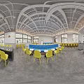 Modern Restaurant Interior Featuring Yellow Chairs Black Tables Open Layout And Bright Lighting 3d model