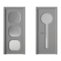 Gray Swing Door With Square And Round Window Panel Design 3d model