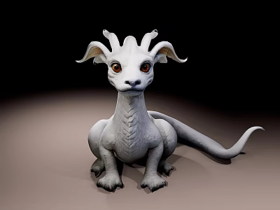 White Dragon Like Fantasy Character For Game And Movie With Horns Large Eyes Sitting Posture 3d model