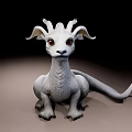 White Dragon Like Fantasy Character For Game And Movie With Horns Large Eyes Sitting Posture