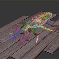 Wooden Insect Model Displayed On Red Wooden Planks With Detailed Texture