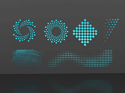 Line Patterns Composed Of Blue Dots With Spiral Circular Diamond Wavy Shapes On Gray Background 3d model