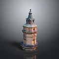Medieval Tower Structure With Stone Base Pointed Roof And Arch Windows
