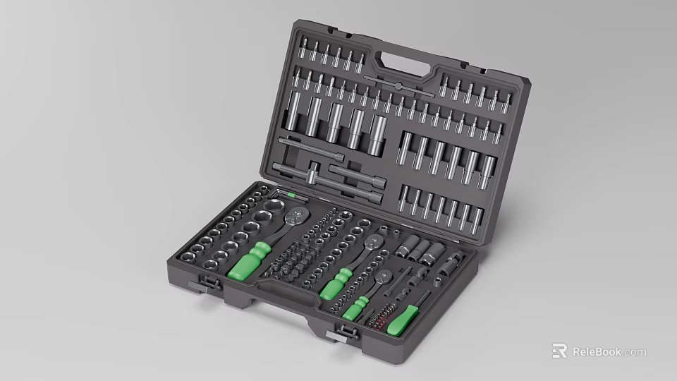 Comprehensive Hardware Tool Set With Sockets Screwdrivers Wrenches Bits And Storage Case 3d model