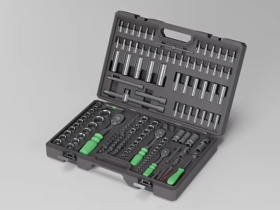 Comprehensive Hardware Tool Set With Sockets Screwdrivers Wrenches Bits And Storage Case 3d model