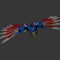 Mechanical Eagle With Spread Blue Red Wings And White Accents On Sleek Surface 3d model