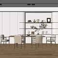 Modern Restaurant Interior Design With Open Layout Dining Table Chairs And Shelves 3d model