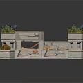 Outdoor Landscape Structure With Stone Planters Colorful Plants And Concrete Steps