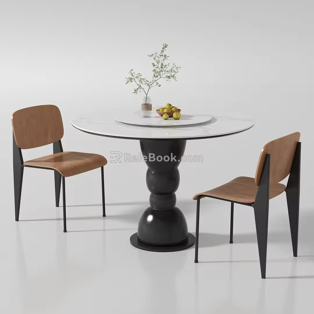 Middle-style dining tables and chairs 3d model