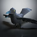 3D Black Crow With Spread Wings Yellow Eyes And Sharp Beak In Dark Background 3d model