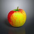 Shiny Red And Yellow Striped Apple With Green Stem On Grey Background