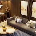 Modern Multi-person Sofa Home Sofa Coffee Table Combination Side Cabinet Entrance Cabinet Chandelier Set 3d model