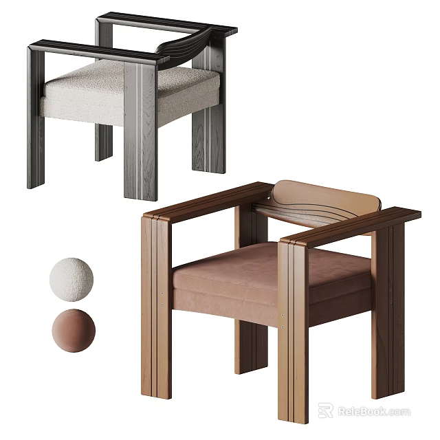 Modern Leisure Chair With Wooden Frame And Beige Brown Comfortable Cushion 3d model 