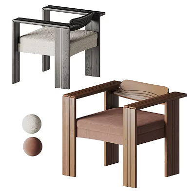 Modern Leisure Chair With Wooden Frame And Beige Brown Comfortable Cushion 3d model