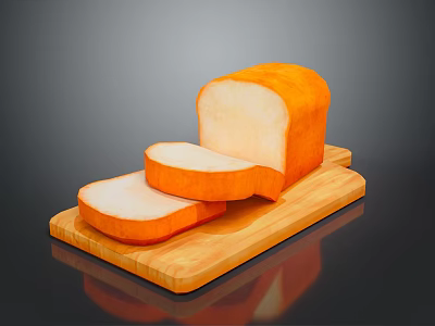 Fresh Orange Crust Bread Loaf With Sliced White Interior On Wooden Cutting Board 3d model