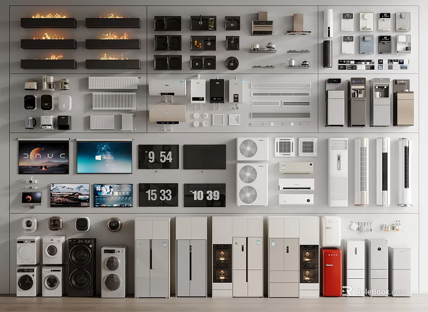 Modern Display Wall With Various Home Appliances And Electronic Devices 3d model